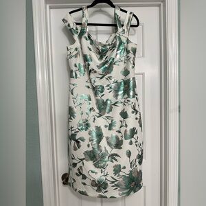 White floral metallic scuba dress